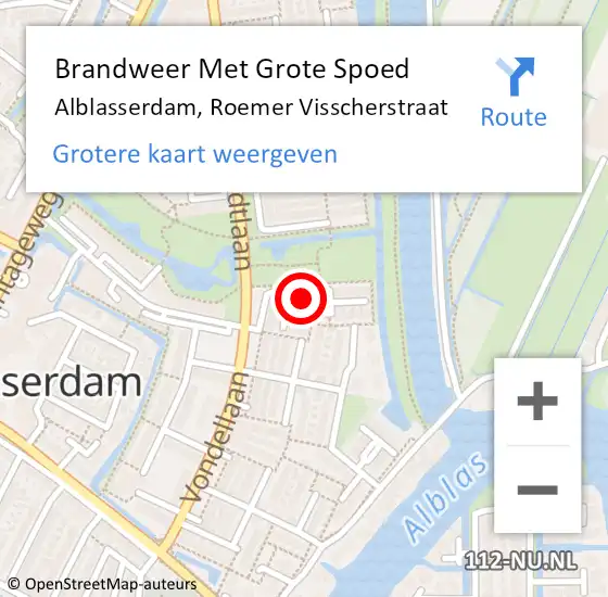 Locatie op kaart van de 112 melding: Brandweer Met Grote Spoed Naar Alblasserdam, Roemer Visscherstraat op 29 september 2022 15:26
