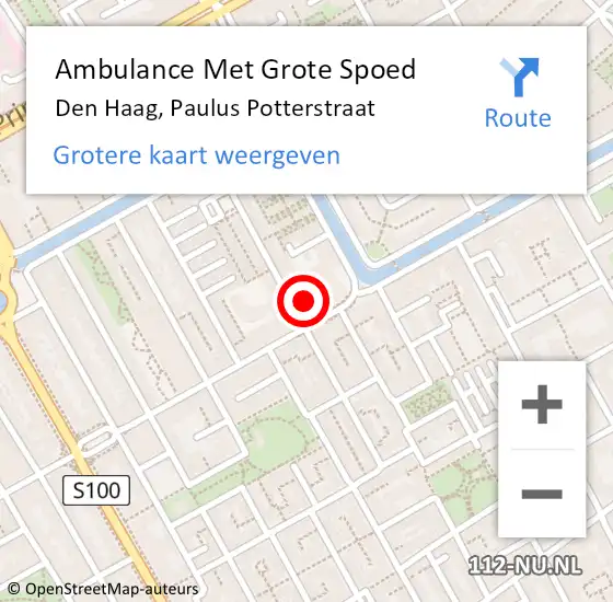 Locatie op kaart van de 112 melding: Ambulance Met Grote Spoed Naar Den Haag, Paulus Potterstraat op 29 september 2022 15:29