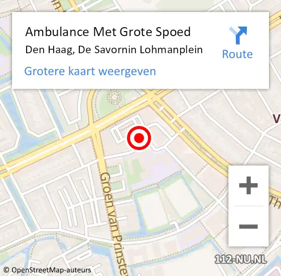 Locatie op kaart van de 112 melding: Ambulance Met Grote Spoed Naar Den Haag, De Savornin Lohmanplein op 29 september 2022 15:29