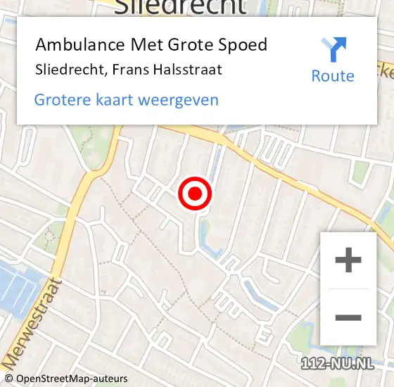 Locatie op kaart van de 112 melding: Ambulance Met Grote Spoed Naar Sliedrecht, Frans Halsstraat op 29 september 2022 16:20