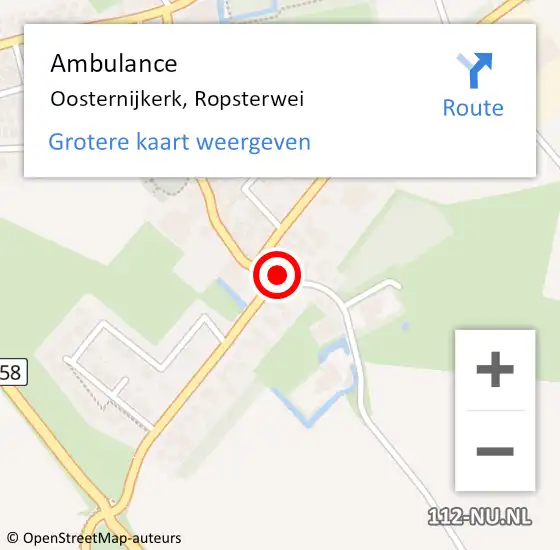 Locatie op kaart van de 112 melding: Ambulance Oosternijkerk, Ropsterwei op 29 september 2022 16:43