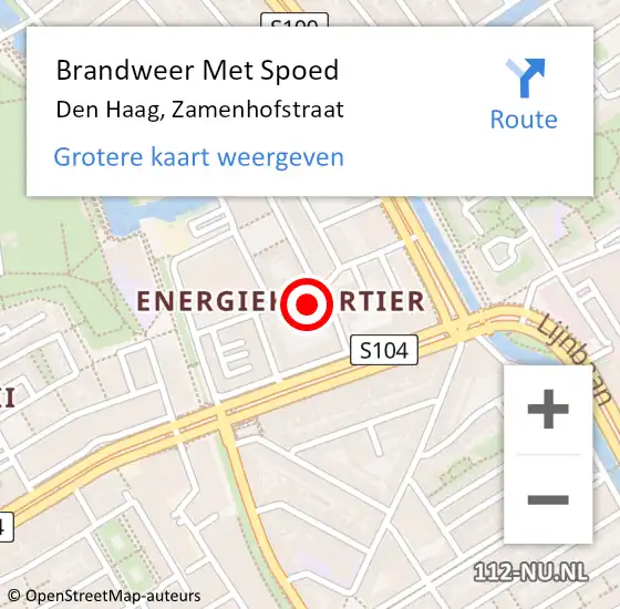 Locatie op kaart van de 112 melding: Brandweer Met Spoed Naar Den Haag, Zamenhofstraat op 29 september 2022 17:15