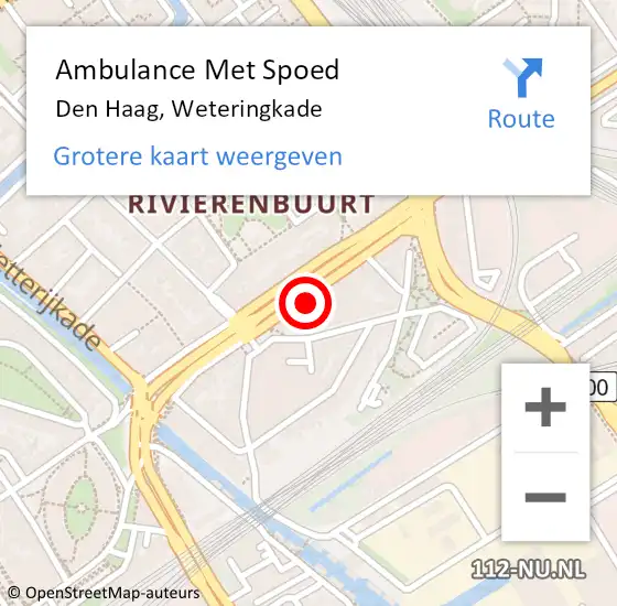 Locatie op kaart van de 112 melding: Ambulance Met Spoed Naar Den Haag, Weteringkade op 29 september 2022 18:43
