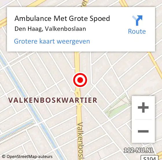 Locatie op kaart van de 112 melding: Ambulance Met Grote Spoed Naar Den Haag, Valkenboslaan op 29 september 2022 20:54