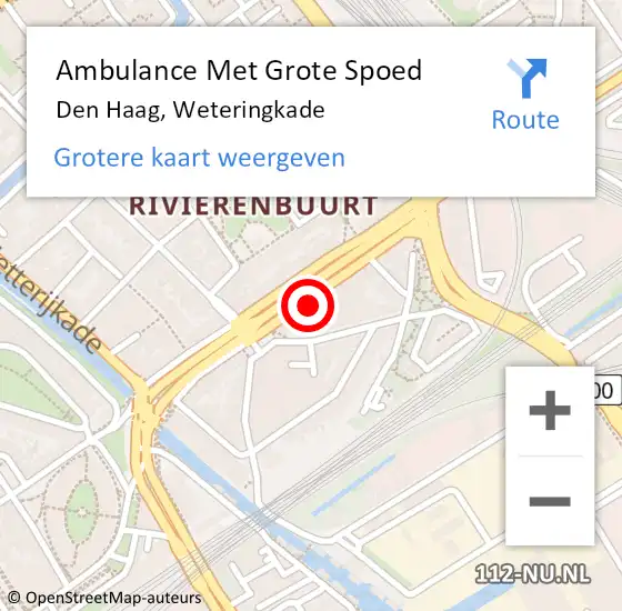Locatie op kaart van de 112 melding: Ambulance Met Grote Spoed Naar Den Haag, Weteringkade op 29 september 2022 22:54