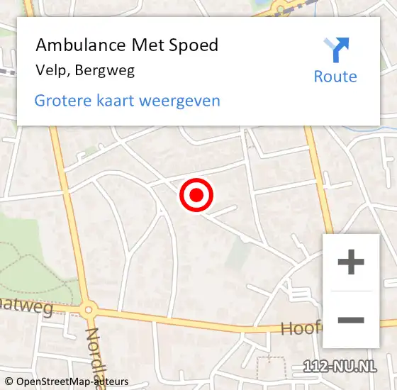 Locatie op kaart van de 112 melding: Ambulance Met Spoed Naar Velp, Bergweg op 30 september 2022 00:37