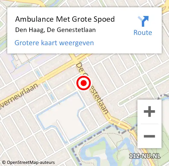Locatie op kaart van de 112 melding: Ambulance Met Grote Spoed Naar Den Haag, De Genestetlaan op 30 september 2022 08:15