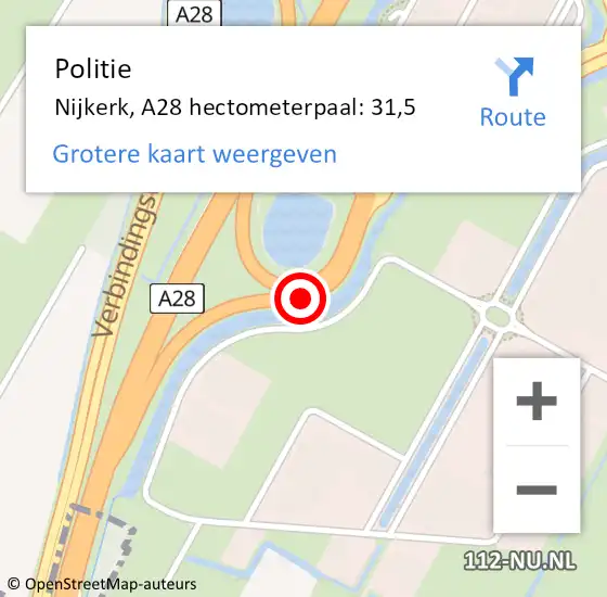 Locatie op kaart van de 112 melding: Politie Nijkerk, A28 hectometerpaal: 31,5 op 30 september 2022 09:56