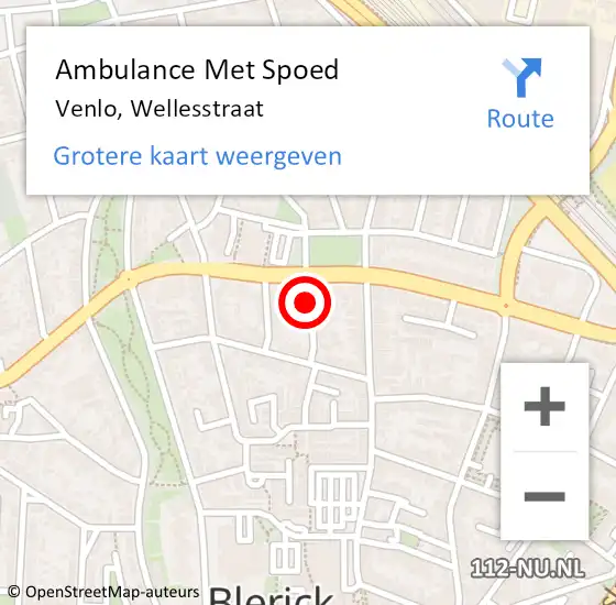 Locatie op kaart van de 112 melding: Ambulance Met Spoed Naar Venlo, Wellesstraat op 30 juli 2014 22:55