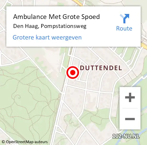 Locatie op kaart van de 112 melding: Ambulance Met Grote Spoed Naar Den Haag, Pompstationsweg op 30 september 2022 10:59