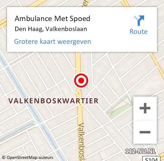 Locatie op kaart van de 112 melding: Ambulance Met Spoed Naar Den Haag, Valkenboslaan op 30 september 2022 12:31