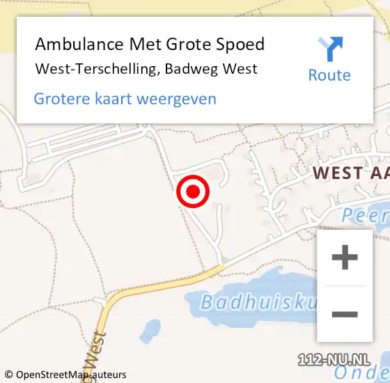 Locatie op kaart van de 112 melding: Ambulance Met Grote Spoed Naar West-Terschelling, Badweg West op 30 september 2022 12:45