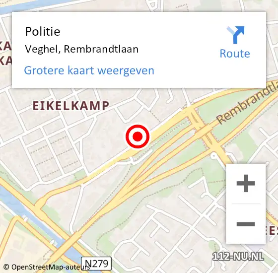 Locatie op kaart van de 112 melding: Politie Veghel, Rembrandtlaan op 30 september 2022 12:50