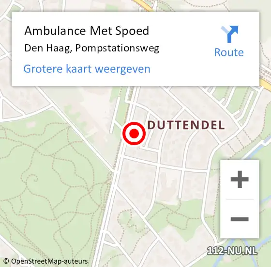Locatie op kaart van de 112 melding: Ambulance Met Spoed Naar Den Haag, Pompstationsweg op 30 september 2022 13:08
