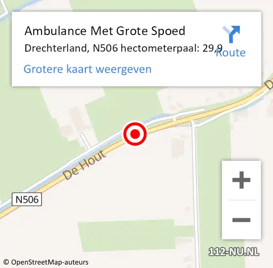 Locatie op kaart van de 112 melding: Ambulance Met Grote Spoed Naar Drechterland, N506 hectometerpaal: 29,9 op 30 september 2022 15:22