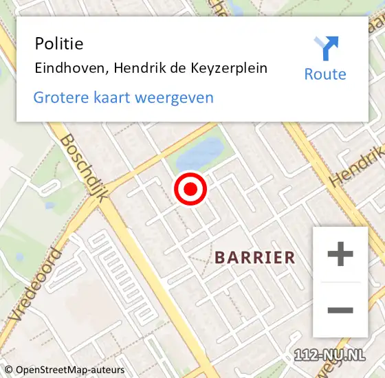 Locatie op kaart van de 112 melding: Politie Eindhoven, Hendrik de Keyzerplein op 30 september 2022 16:21