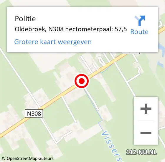 Locatie op kaart van de 112 melding: Politie Oldebroek, N308 hectometerpaal: 57,5 op 30 september 2022 17:07