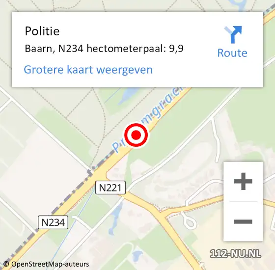 Locatie op kaart van de 112 melding: Politie Baarn, N234 hectometerpaal: 9,9 op 30 september 2022 17:35
