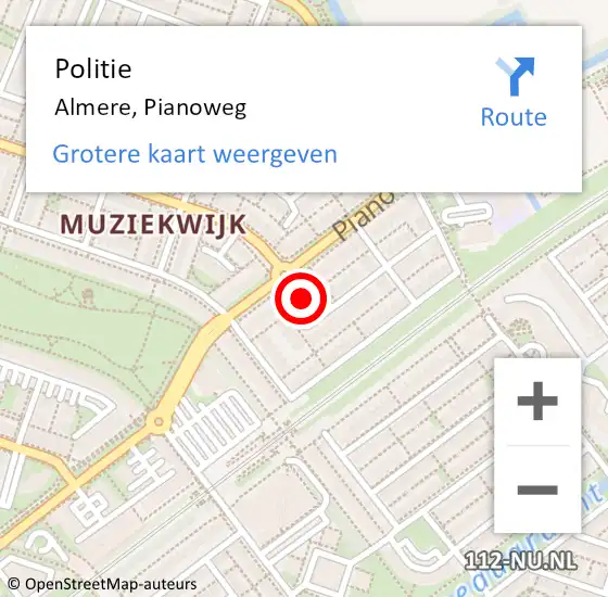 Locatie op kaart van de 112 melding: Politie Almere, Pianoweg op 30 september 2022 18:00