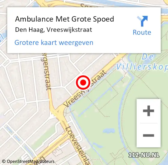Locatie op kaart van de 112 melding: Ambulance Met Grote Spoed Naar Den Haag, Vreeswijkstraat op 30 september 2022 18:12