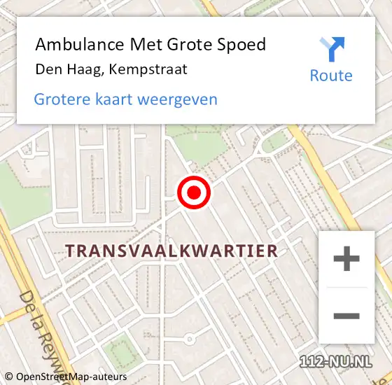 Locatie op kaart van de 112 melding: Ambulance Met Grote Spoed Naar Den Haag, Kempstraat op 30 september 2022 20:18