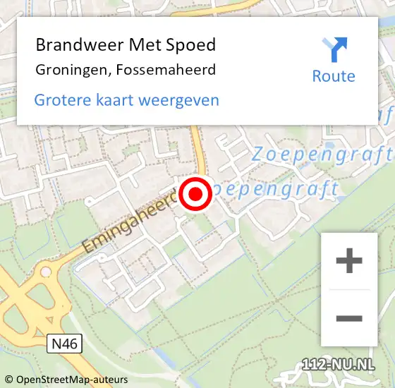 Locatie op kaart van de 112 melding: Brandweer Met Spoed Naar Groningen, Fossemaheerd op 30 september 2022 21:05