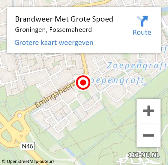 Locatie op kaart van de 112 melding: Brandweer Met Grote Spoed Naar Groningen, Fossemaheerd op 30 september 2022 21:18