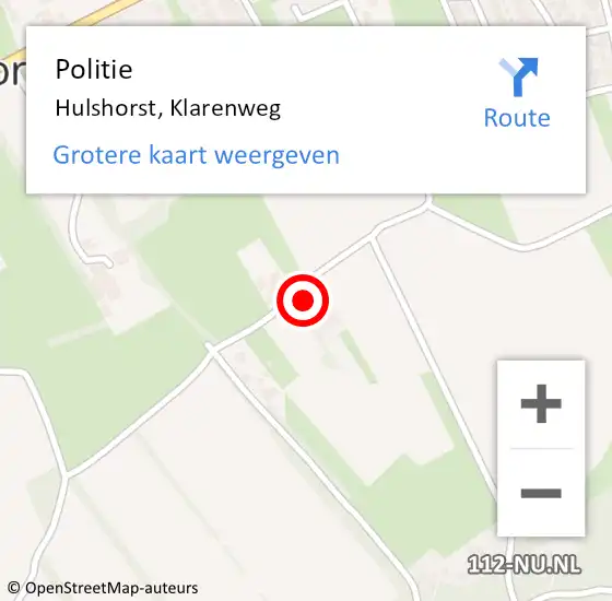 Locatie op kaart van de 112 melding: Politie Hulshorst, Klarenweg op 30 september 2022 21:34