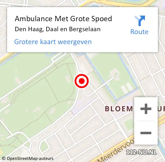 Locatie op kaart van de 112 melding: Ambulance Met Grote Spoed Naar Den Haag, Daal en Bergselaan op 30 september 2022 21:51