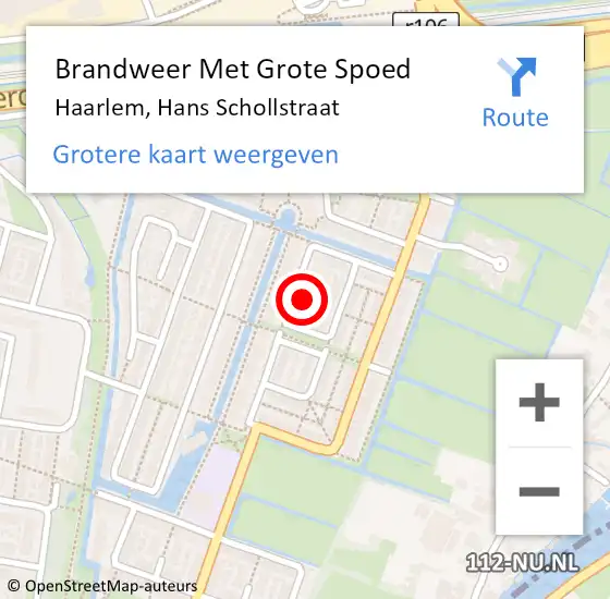 Locatie op kaart van de 112 melding: Brandweer Met Grote Spoed Naar Haarlem, Hans Schollstraat op 30 september 2022 23:50