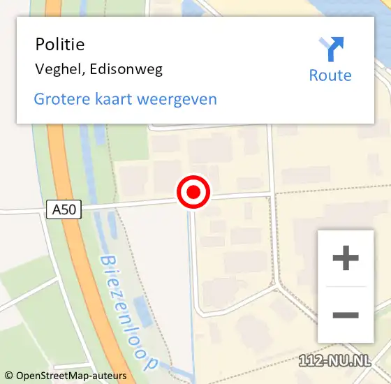 Locatie op kaart van de 112 melding: Politie Veghel, Edisonweg op 1 oktober 2022 00:50