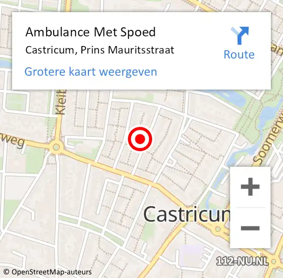 Locatie op kaart van de 112 melding: Ambulance Met Spoed Naar Castricum, Prins Mauritsstraat op 1 oktober 2022 05:22