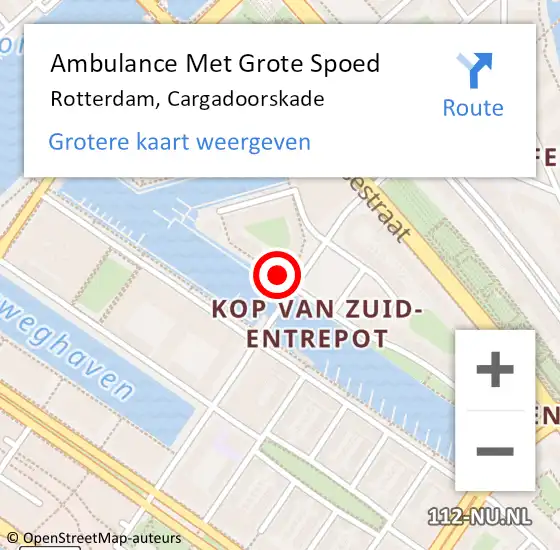 Locatie op kaart van de 112 melding: Ambulance Met Grote Spoed Naar Rotterdam, Cargadoorskade op 1 oktober 2022 10:05