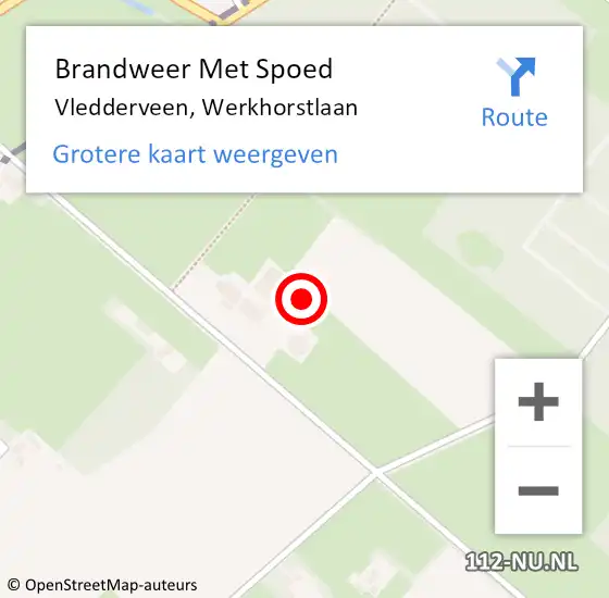 Locatie op kaart van de 112 melding: Brandweer Met Spoed Naar Vledderveen, Werkhorstlaan op 1 oktober 2022 12:35