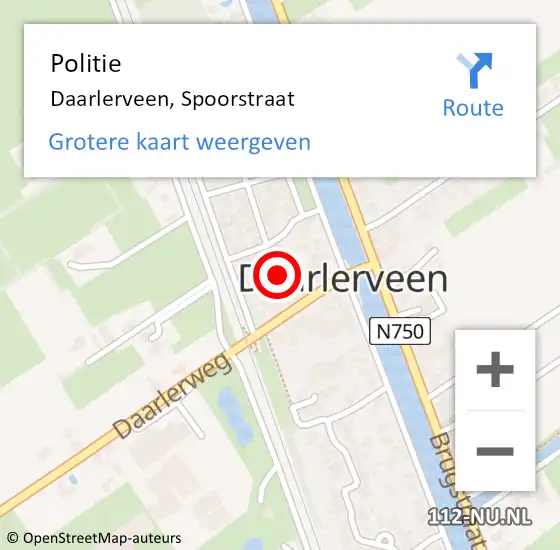 Locatie op kaart van de 112 melding: Politie Daarlerveen, Spoorstraat op 1 oktober 2022 13:31