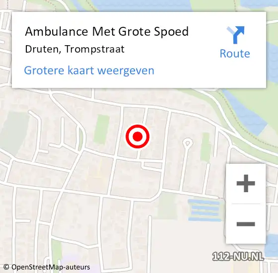 Locatie op kaart van de 112 melding: Ambulance Met Grote Spoed Naar Druten, Trompstraat op 1 oktober 2022 14:47