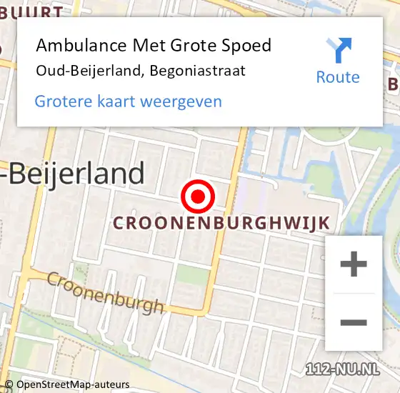 Locatie op kaart van de 112 melding: Ambulance Met Grote Spoed Naar Oud-Beijerland, Begoniastraat op 1 oktober 2022 15:20