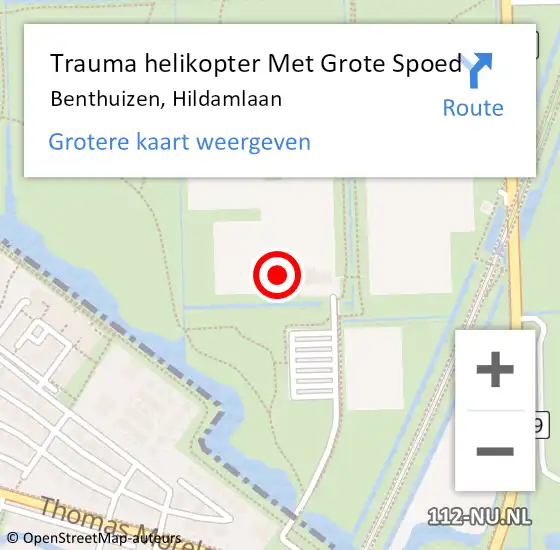Locatie op kaart van de 112 melding: Trauma helikopter Met Grote Spoed Naar Benthuizen, Hildamlaan op 1 oktober 2022 15:57