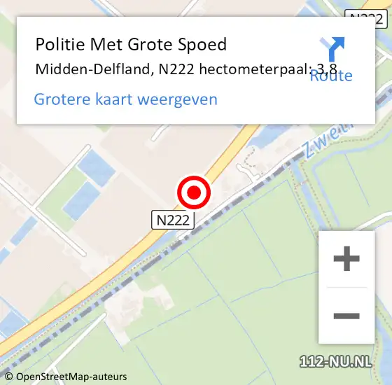 Locatie op kaart van de 112 melding: Politie Met Grote Spoed Naar Midden-Delfland, N222 hectometerpaal: 3,8 op 1 oktober 2022 16:35