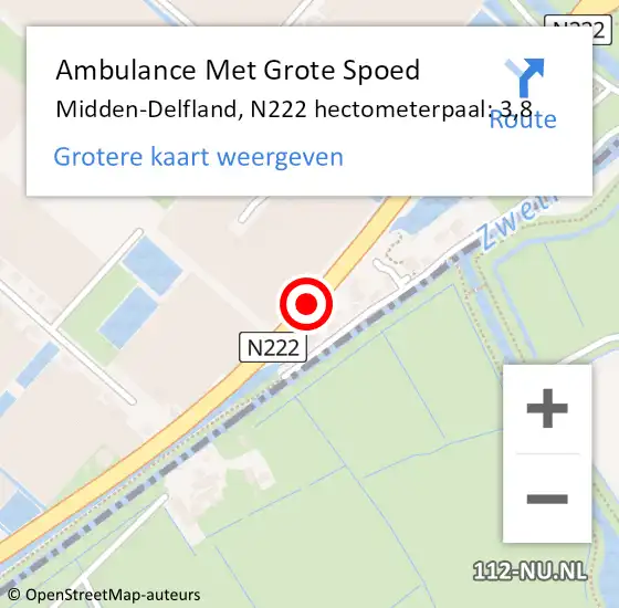 Locatie op kaart van de 112 melding: Ambulance Met Grote Spoed Naar Midden-Delfland, N222 hectometerpaal: 3,8 op 1 oktober 2022 16:37