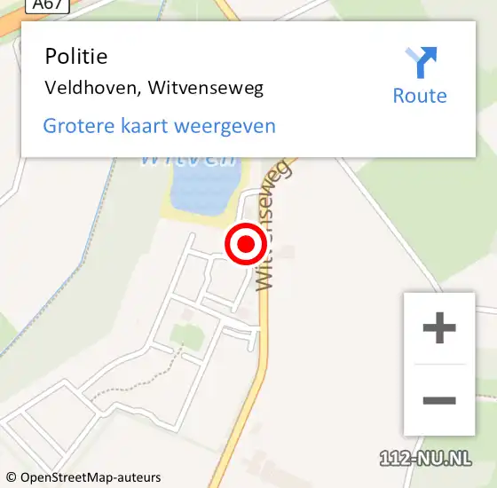 Locatie op kaart van de 112 melding: Politie Veldhoven, Witvenseweg op 1 oktober 2022 16:42