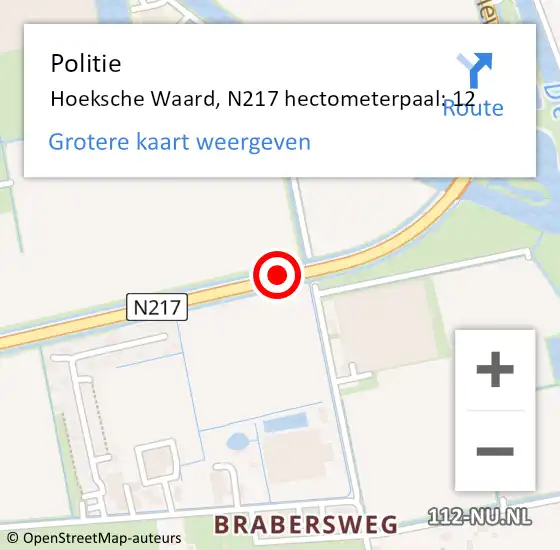 Locatie op kaart van de 112 melding: Politie Oud-Beijerland, N217 hectometerpaal: 12 op 1 oktober 2022 16:56