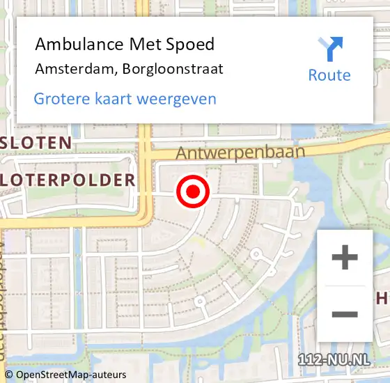 Locatie op kaart van de 112 melding: Ambulance Met Spoed Naar Amsterdam, Borgloonstraat op 1 oktober 2022 17:21