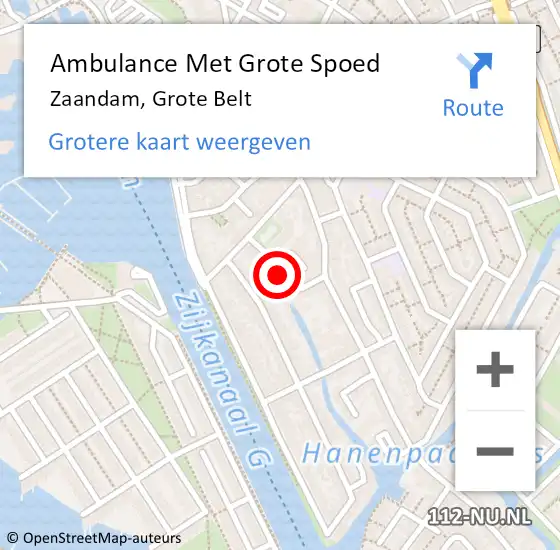 Locatie op kaart van de 112 melding: Ambulance Met Grote Spoed Naar Zaandam, Grote Belt op 1 oktober 2022 20:05