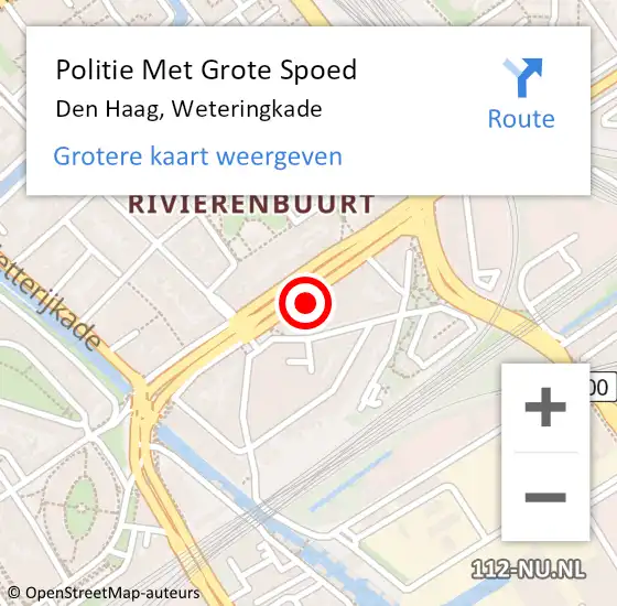 Locatie op kaart van de 112 melding: Politie Met Grote Spoed Naar Den Haag, Weteringkade op 1 oktober 2022 22:18