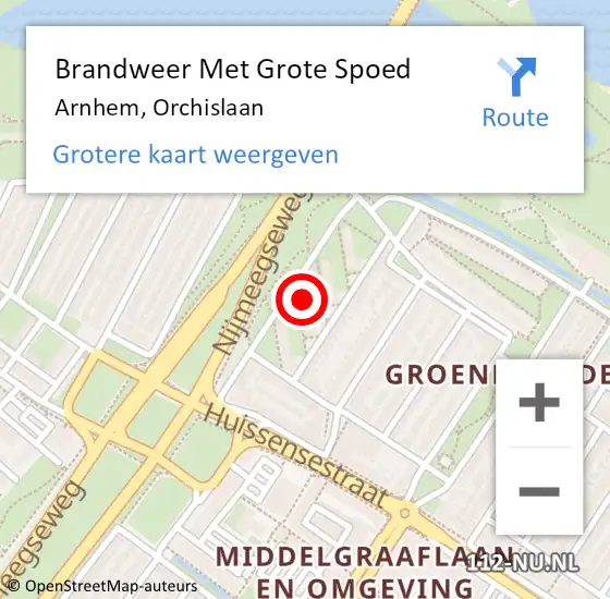Locatie op kaart van de 112 melding: Brandweer Met Grote Spoed Naar Arnhem, Orchislaan op 1 oktober 2022 23:10