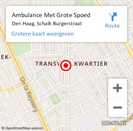 Locatie op kaart van de 112 melding: Ambulance Met Grote Spoed Naar Den Haag, Schalk Burgerstraat op 1 oktober 2022 23:10