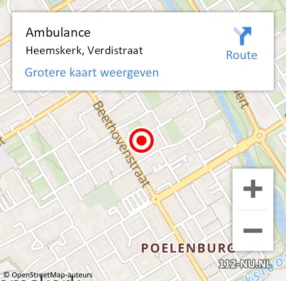 Locatie op kaart van de 112 melding: Ambulance Heemskerk, Verdistraat op 1 oktober 2022 23:34