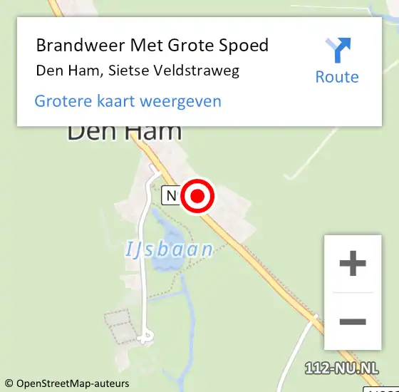 Locatie op kaart van de 112 melding: Brandweer Met Grote Spoed Naar Den Ham, Sietse Veldstraweg op 2 oktober 2022 01:24