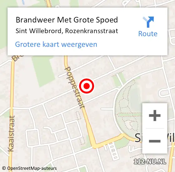Locatie op kaart van de 112 melding: Brandweer Met Grote Spoed Naar Sint Willebrord, Rozenkransstraat op 2 oktober 2022 02:02